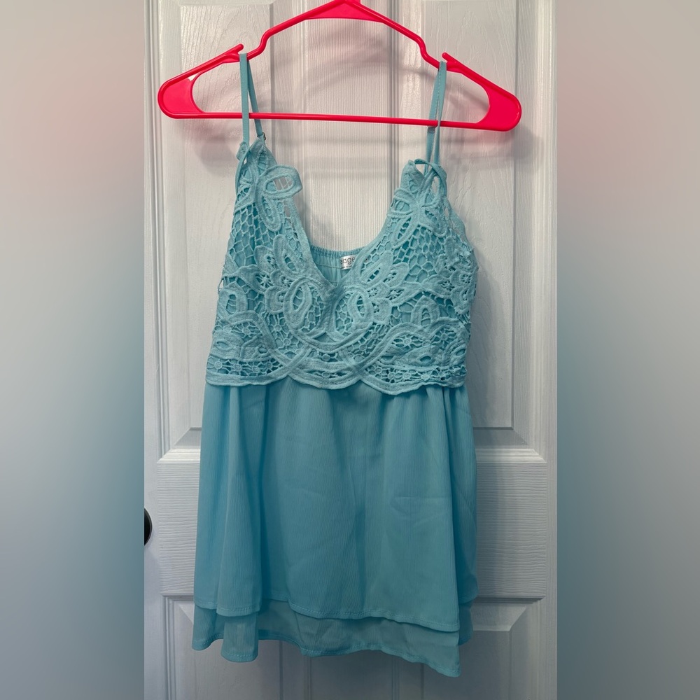 Blue Lace Overlay Strappy Tank